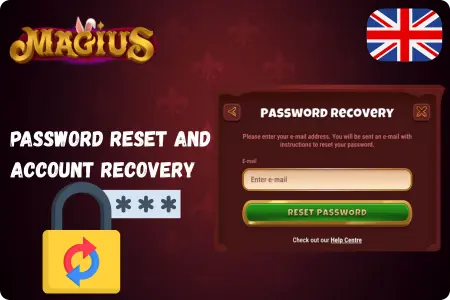 Magius password reset and account recovery screen